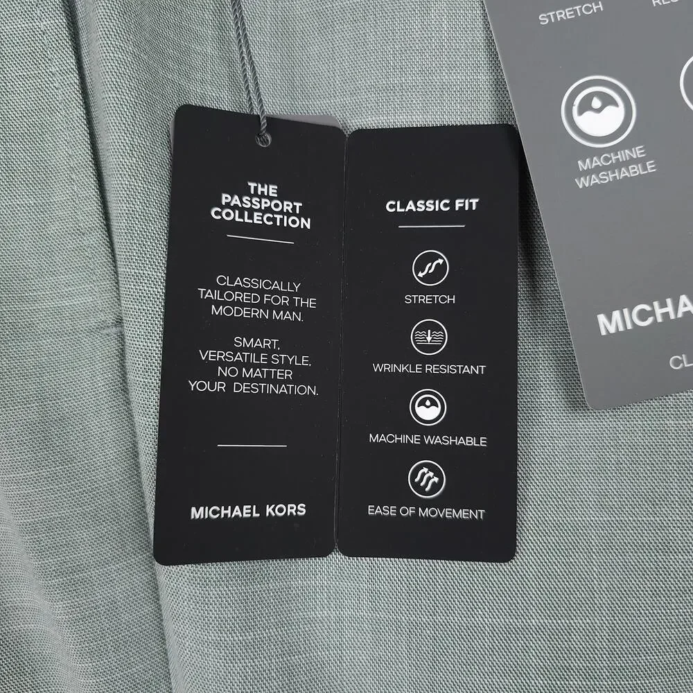Michael Kors Mens Classic Fit Dress Pants 30x30 Mint Green Sharkskin Stretch NWT